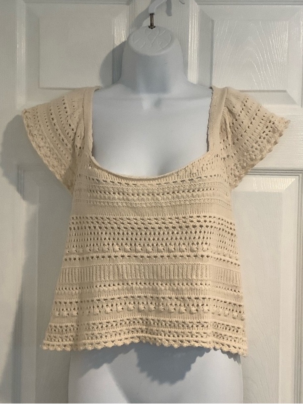 Sincerely Jules Cream Crochet Scoop Neck Crop Top